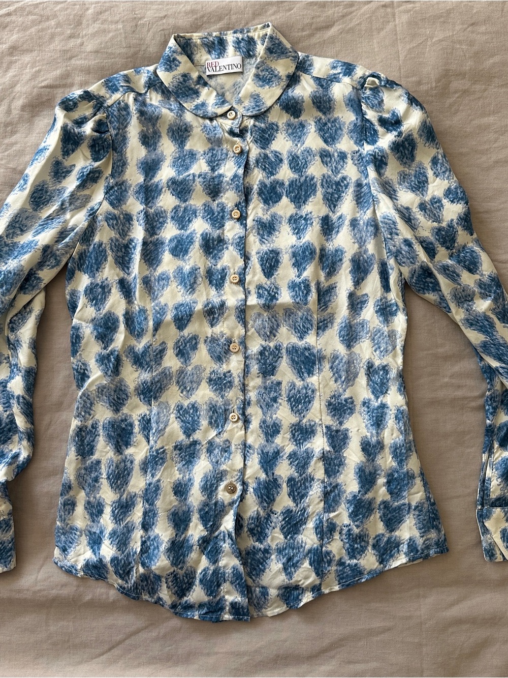 RED Valentino Blue & White hearts silk shirt XS
